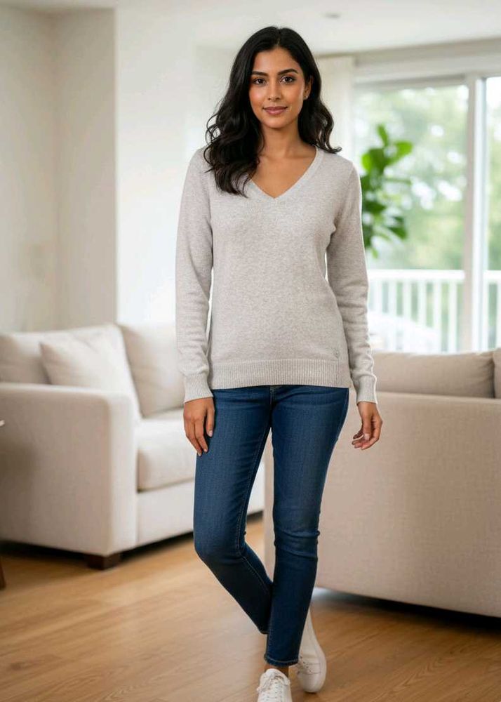 Gray V-Neck Sweater