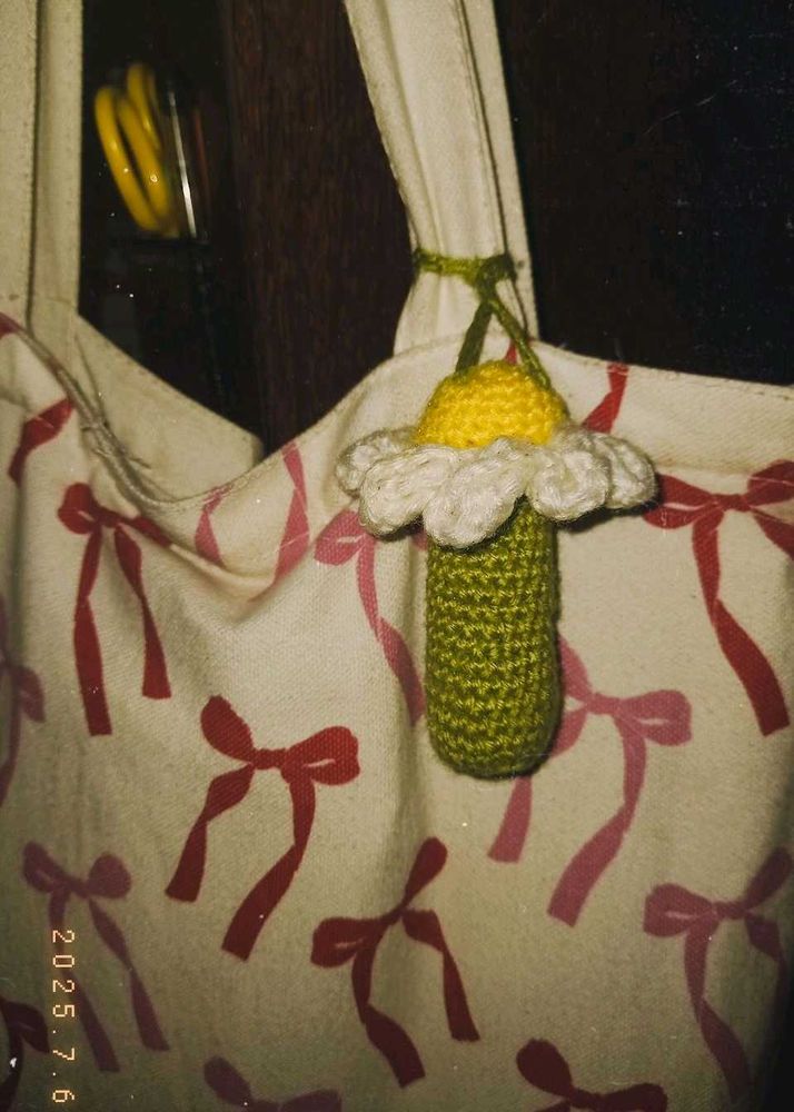 Daisy Crochet Lip Balm Holder Keychain