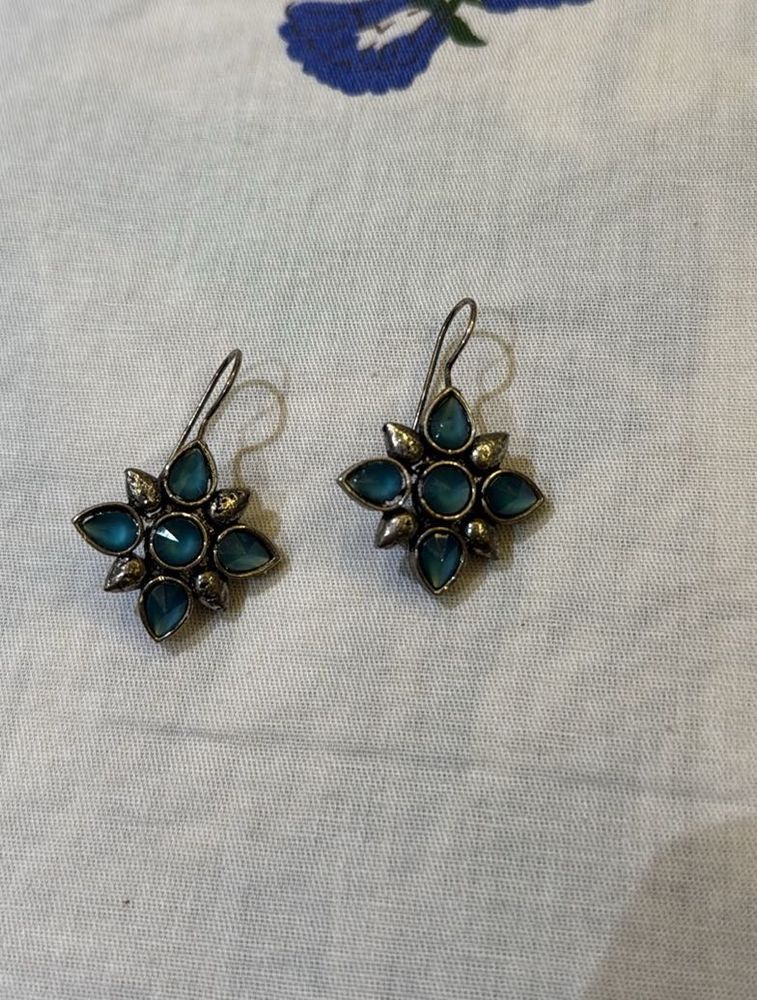 Teal Flower Earrings