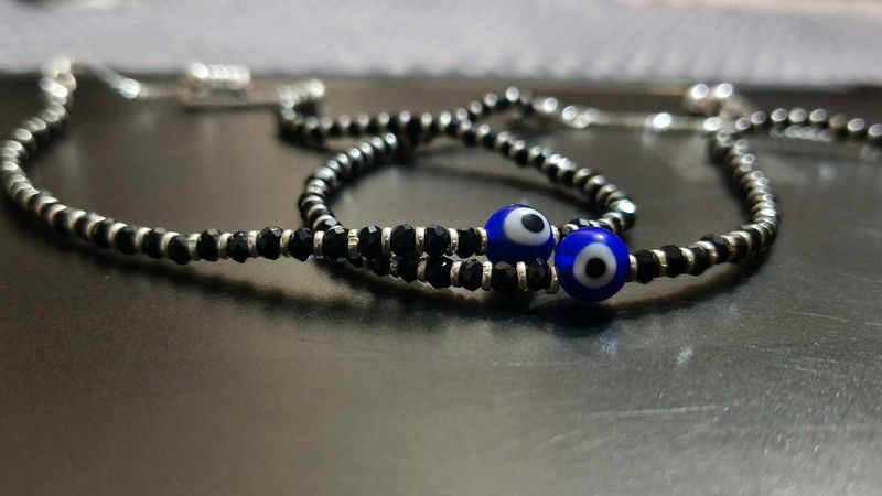 Evil eye pure silver anklet