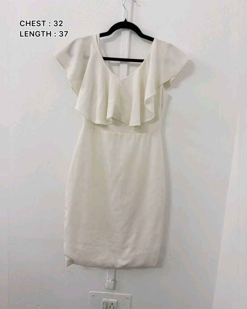 White Ruffle Bodycon Dress