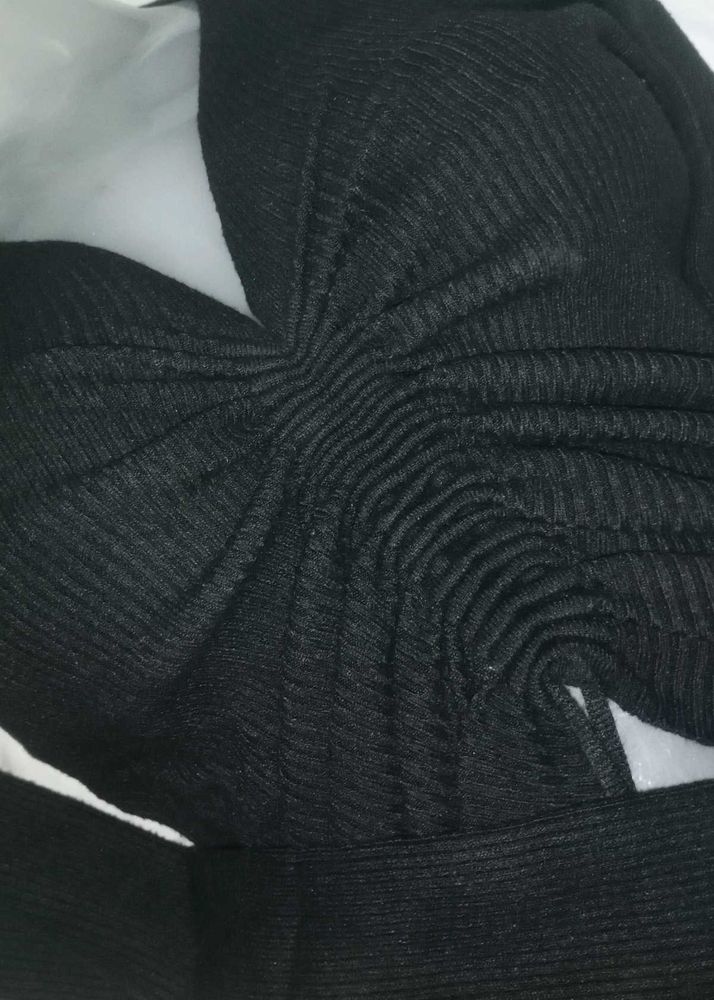 Black Ribbed Cutout Crop Top