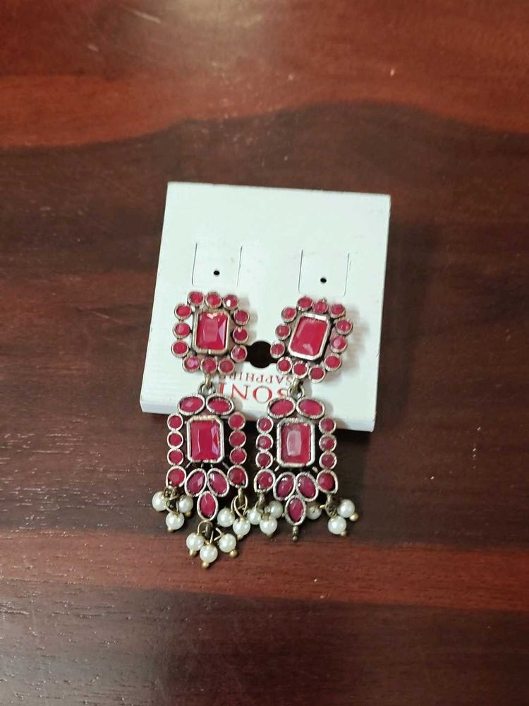 Red Stone Drop Earrings