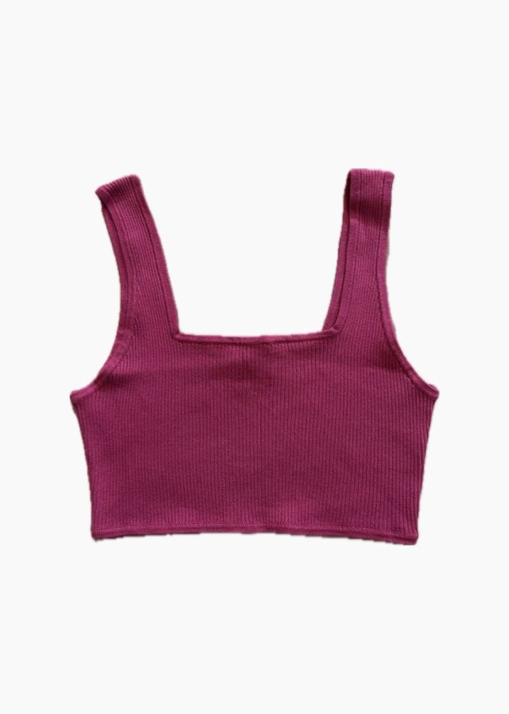 pink cropped rib knit top