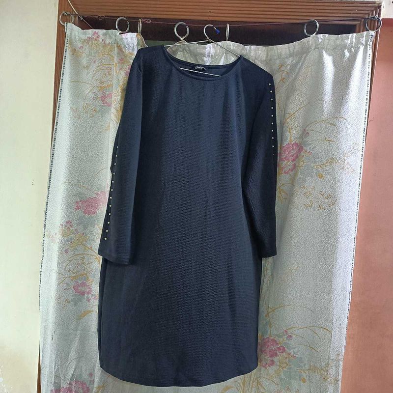 Black Studded Sleeve Stretchable Dress