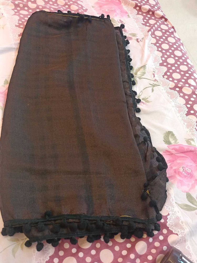 Black Dupatta With Pompom Lase