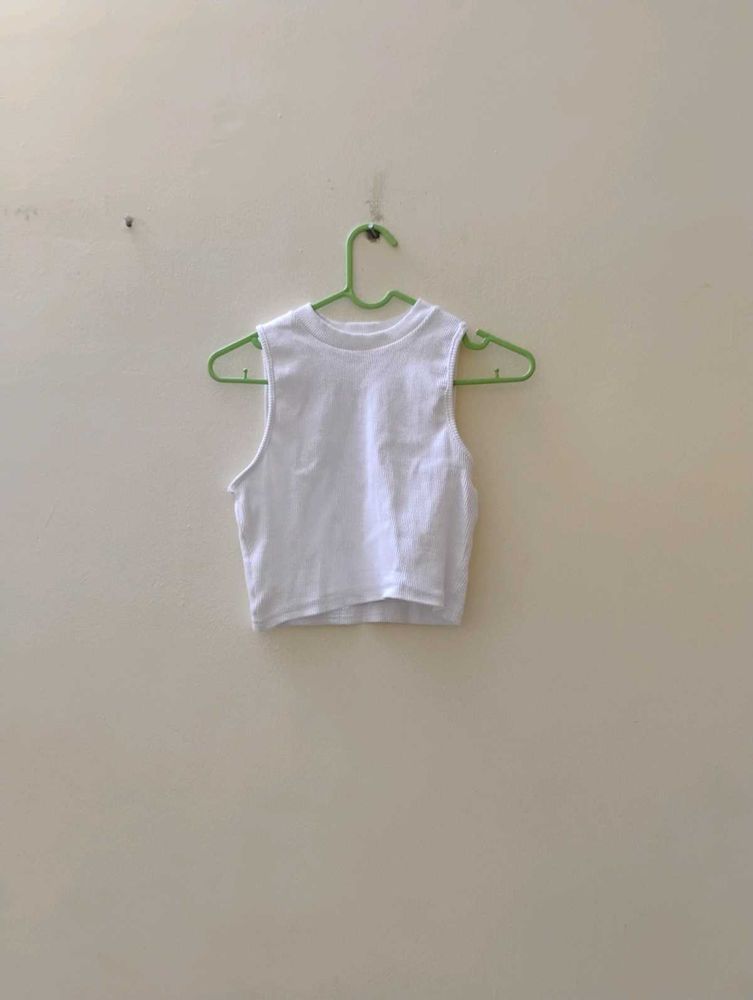 White Ribbed Crop Top