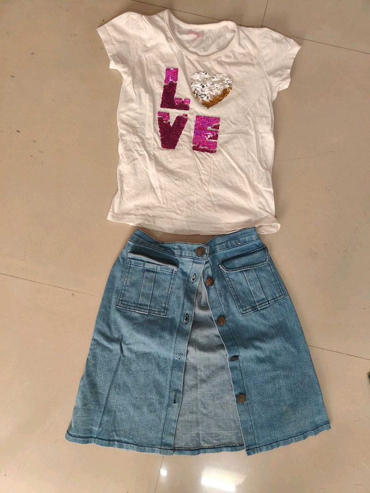 Girls&#39; Denim Skirt Set