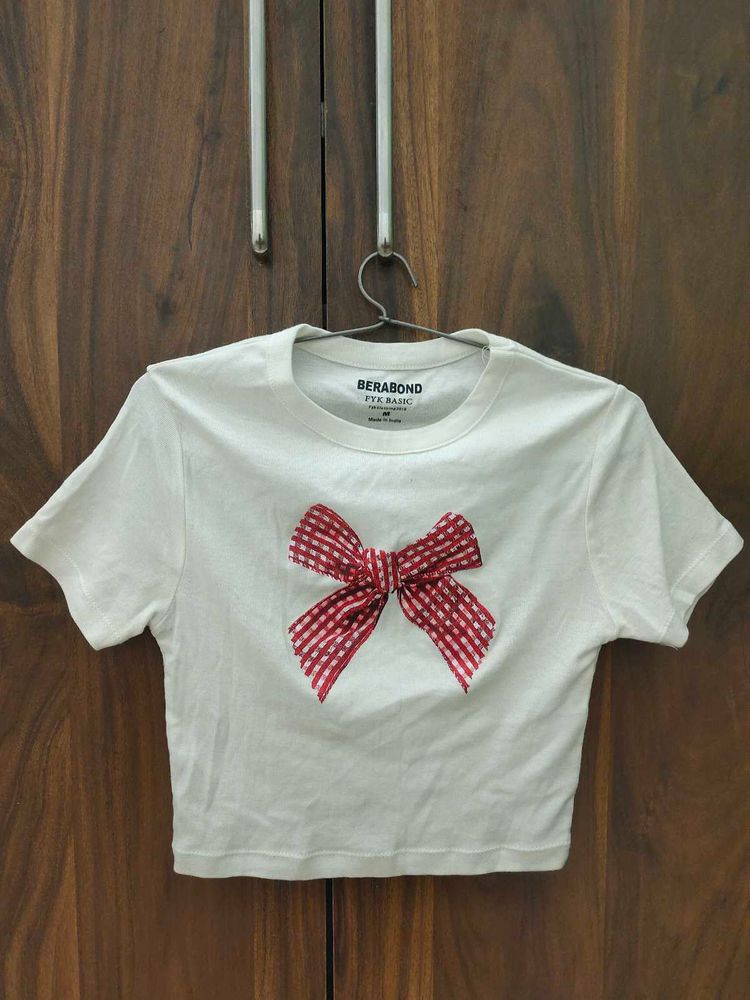 White Crop Top with Bow🎀🤍✨🌷