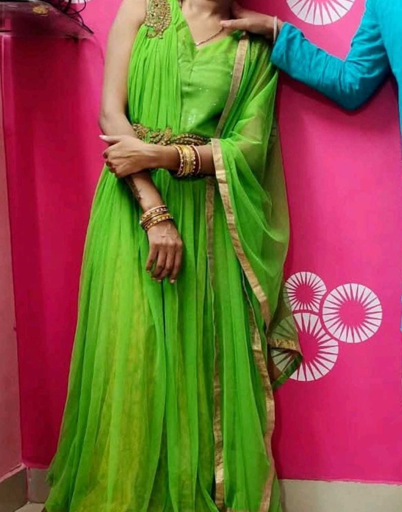 Parrot Green 3 Layer Gown