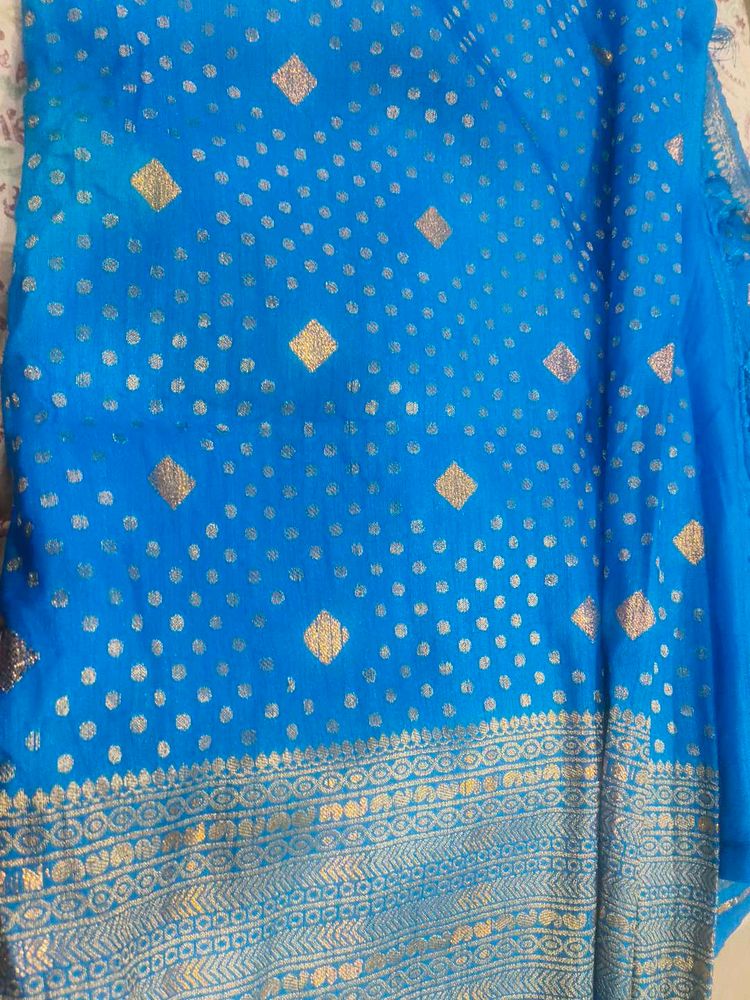 Aqua Blue Bandhani Saree