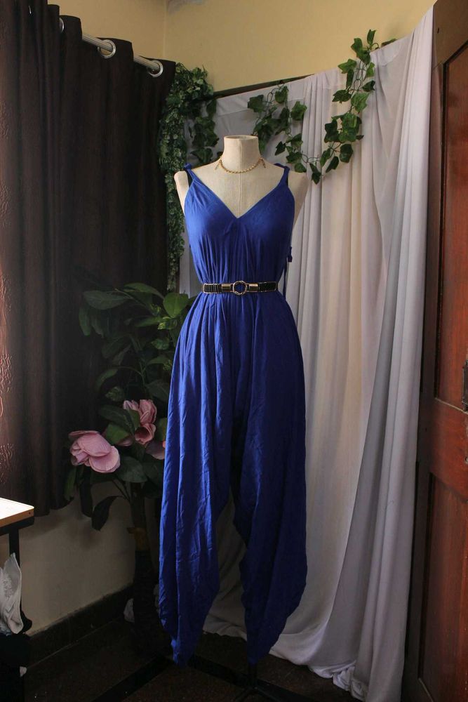 Blue V-Neck Jumpsuit