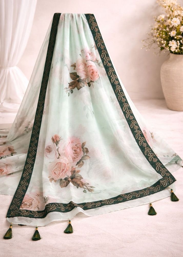 Pure Organza Floral Saree With Tussels
