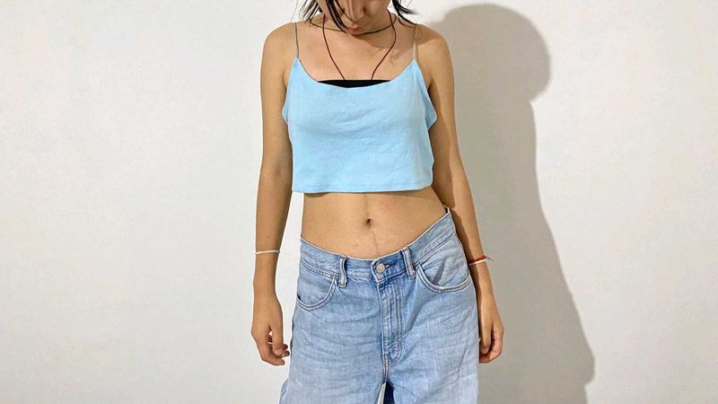 Spaghetti Blue Cropped Tank Top