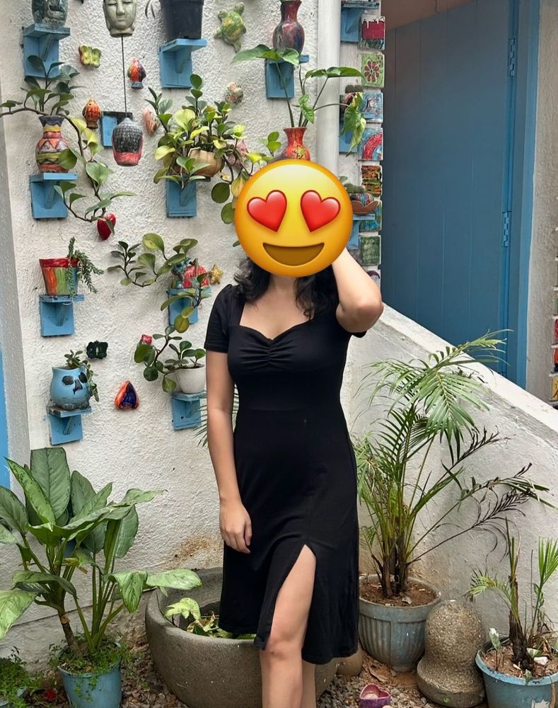Black Casual Dress with Front Slit