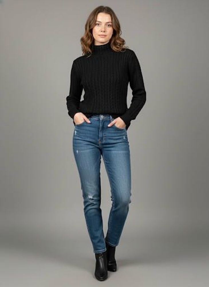 Stylish Black Knit Turtleneck Top