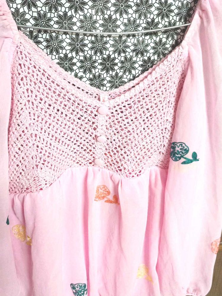 Pink Crochet Detail Top ✨💓