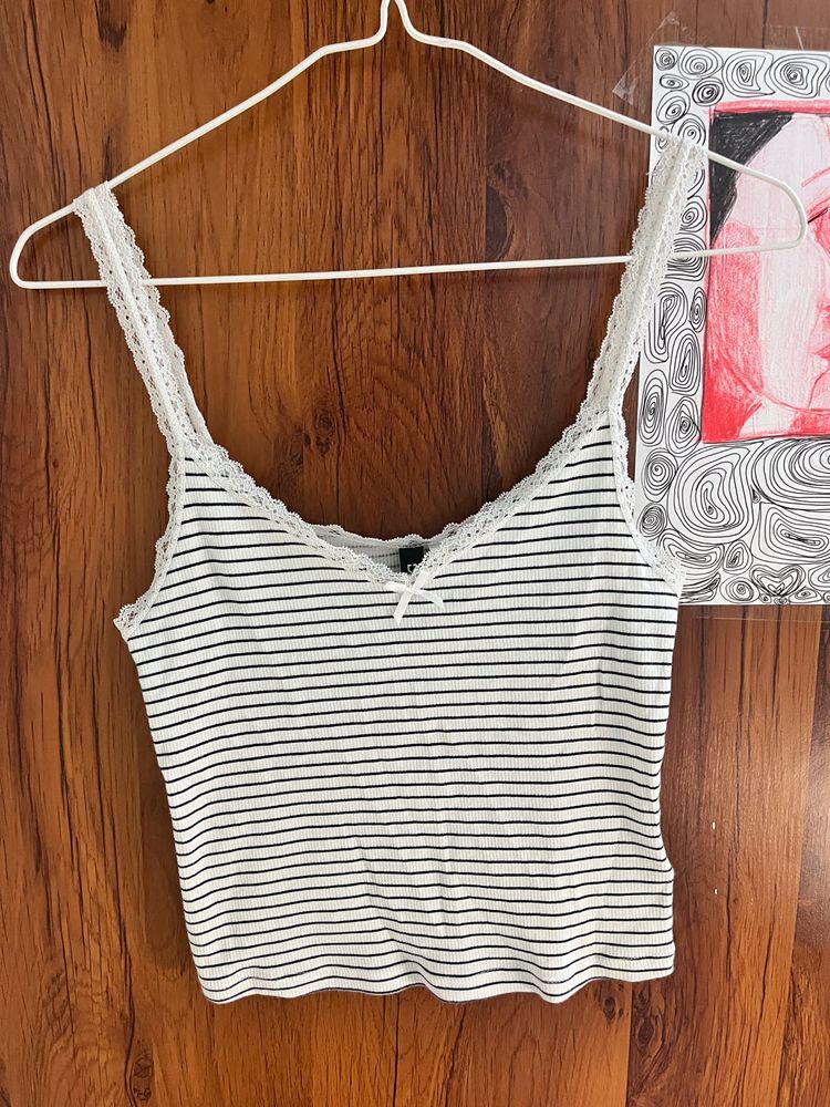 Striped Lace Trim Tank Top