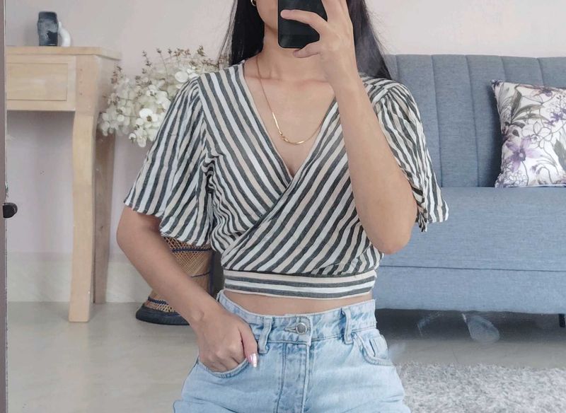 Forever 21 Striped Wrap Crop Top