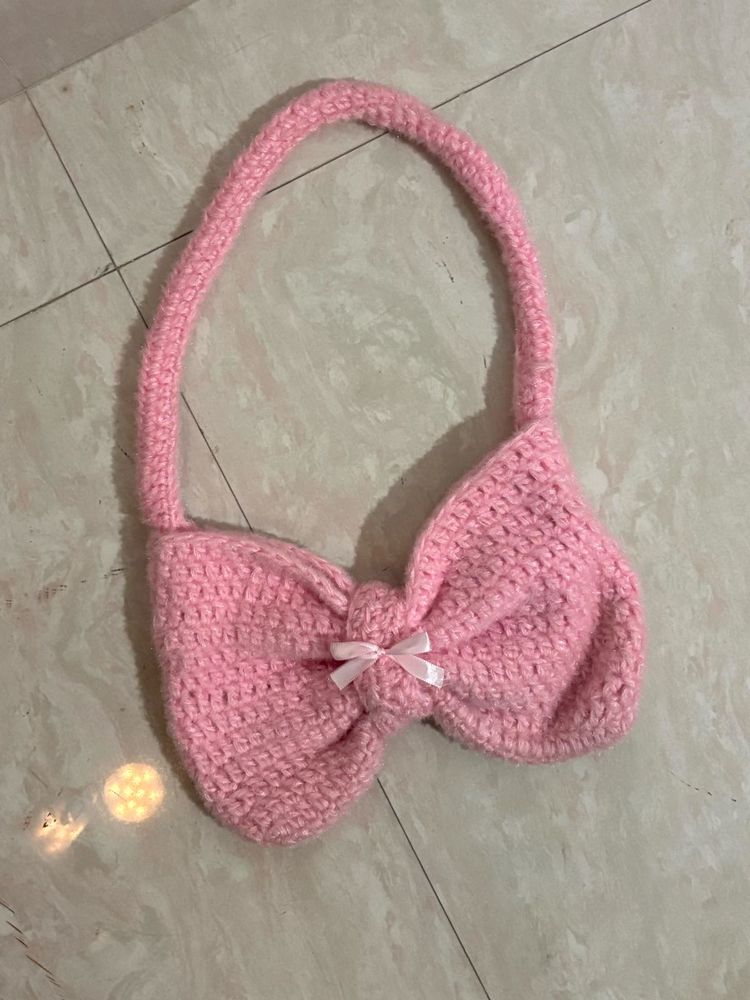 Pink Bow Crochet Bag