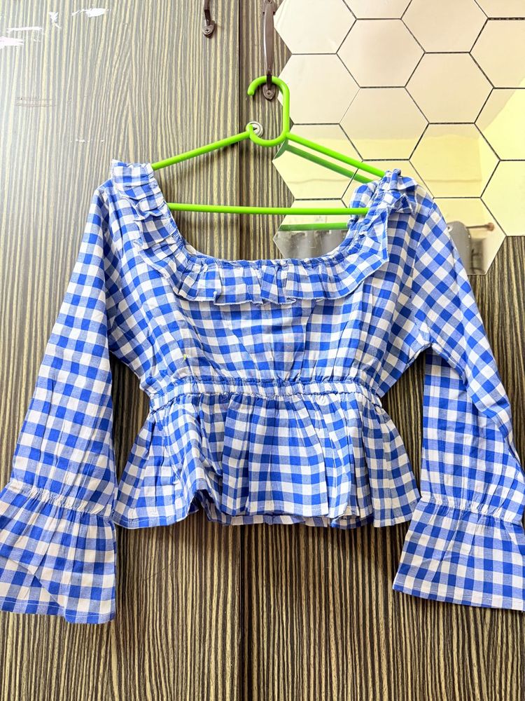 Blue Gingham Crop Top