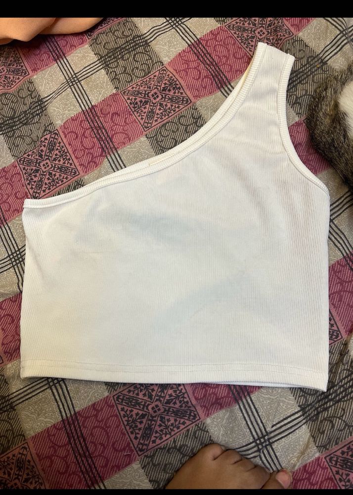 White One Shoulder Tank Top