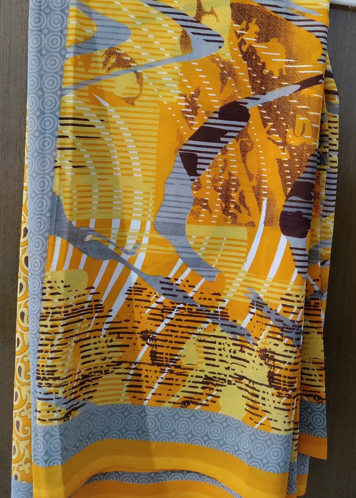 Saree . Grey &amp; Yellow