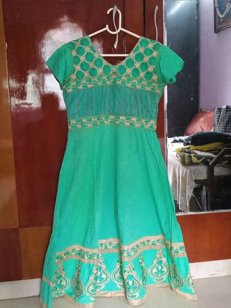 Teal &amp; Gold Embroidered Anarkali