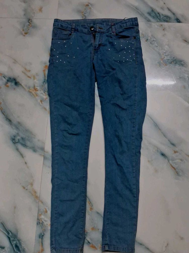 Cute Embellished Denim Jeans With Stones