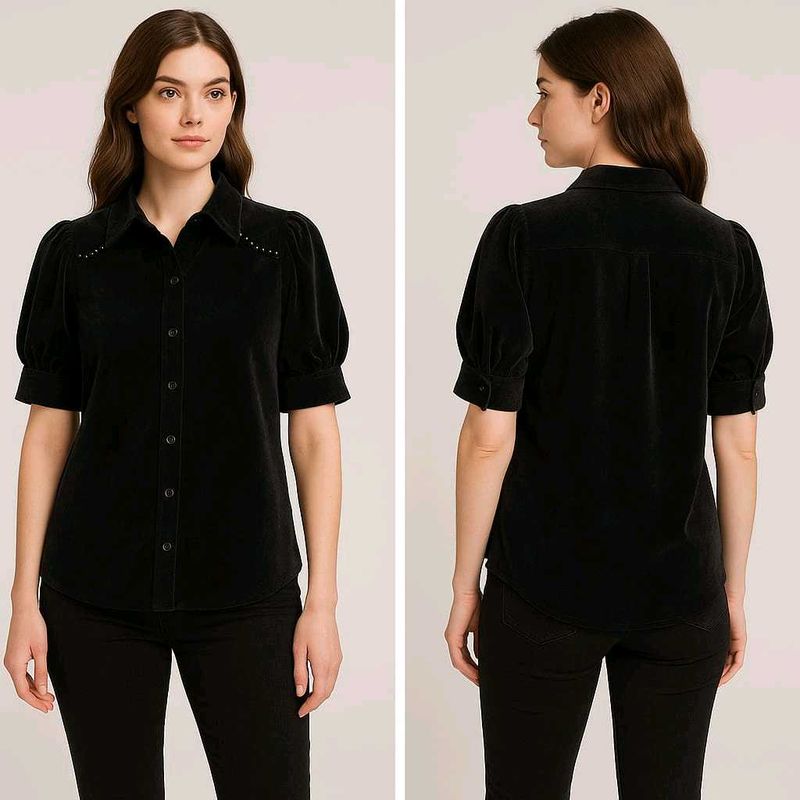 Black Corduroy Puff Sleeve Shirt