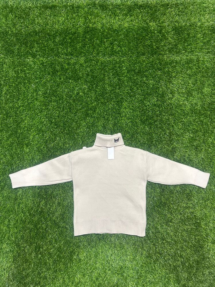 Beige Turtleneck Knit Sweater