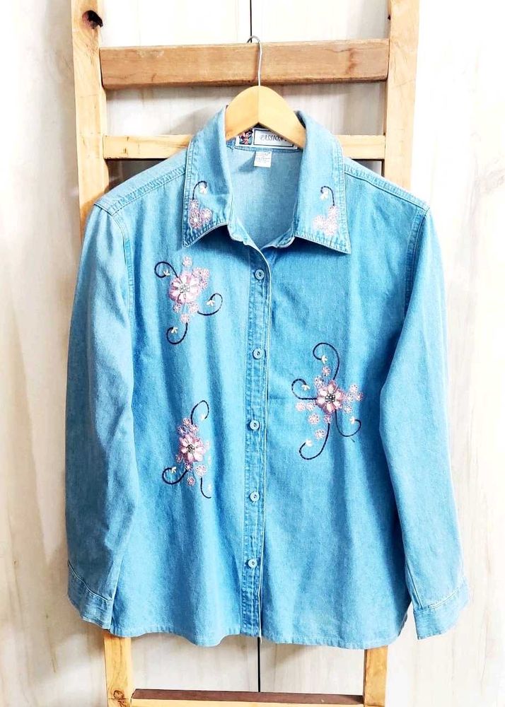 Denim Embroidery Work Shirt Size-42