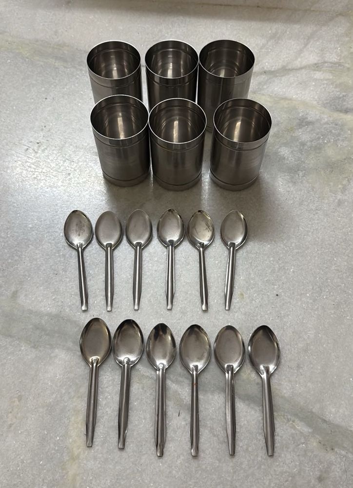 Steel Glass &amp; Spoon Set