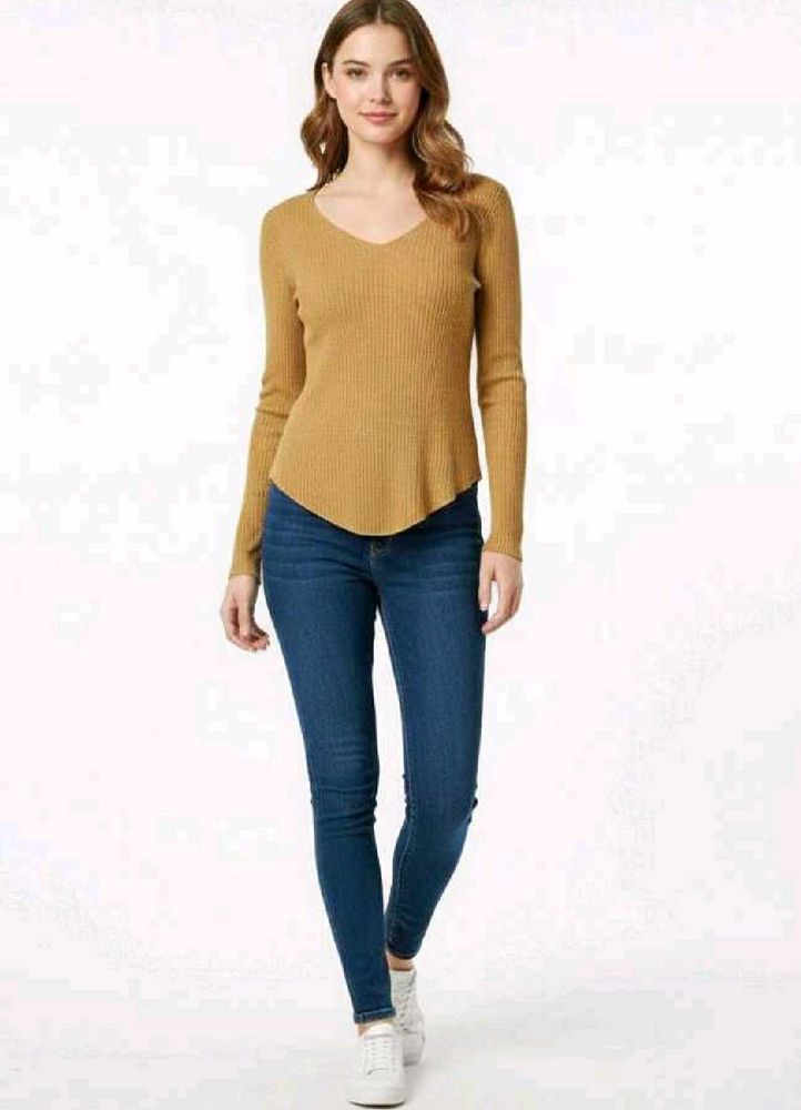 Ribbed Long Sleeve V-Neck Top