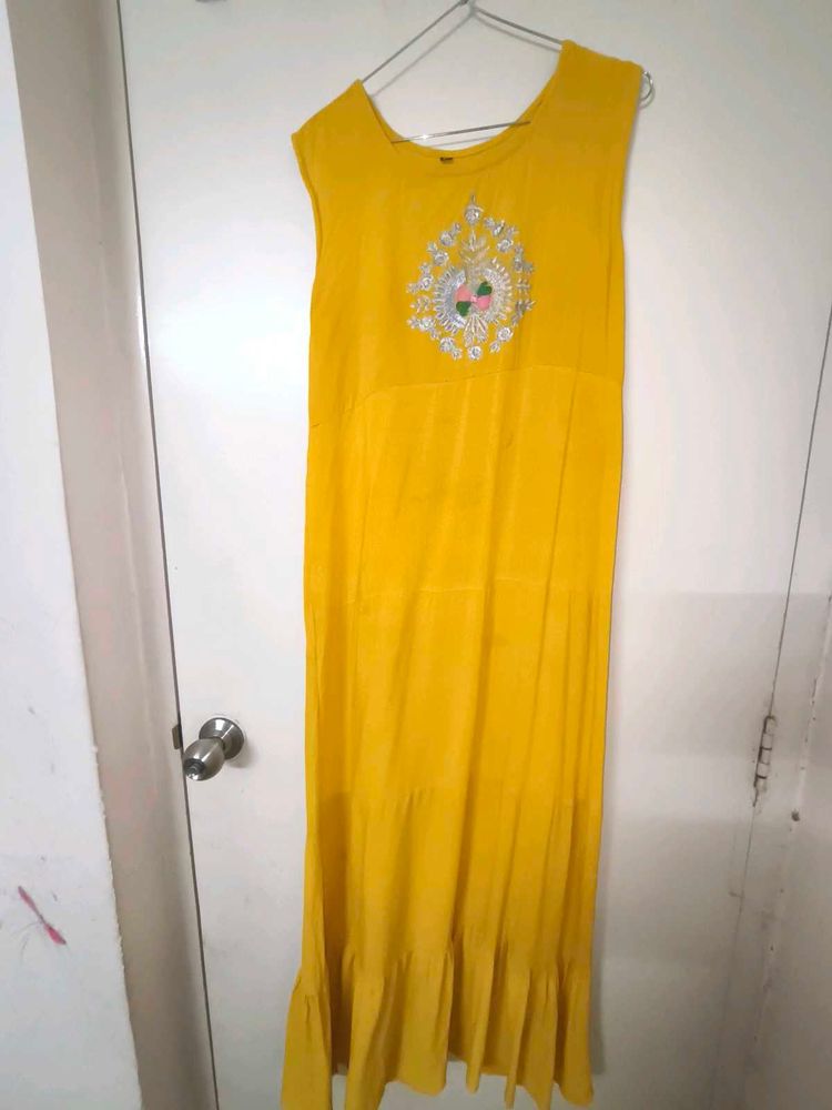 Yellow Embroidered Maxi Dress