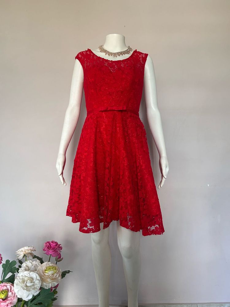 sparkling Red Lace Fit &amp; Flare Dress