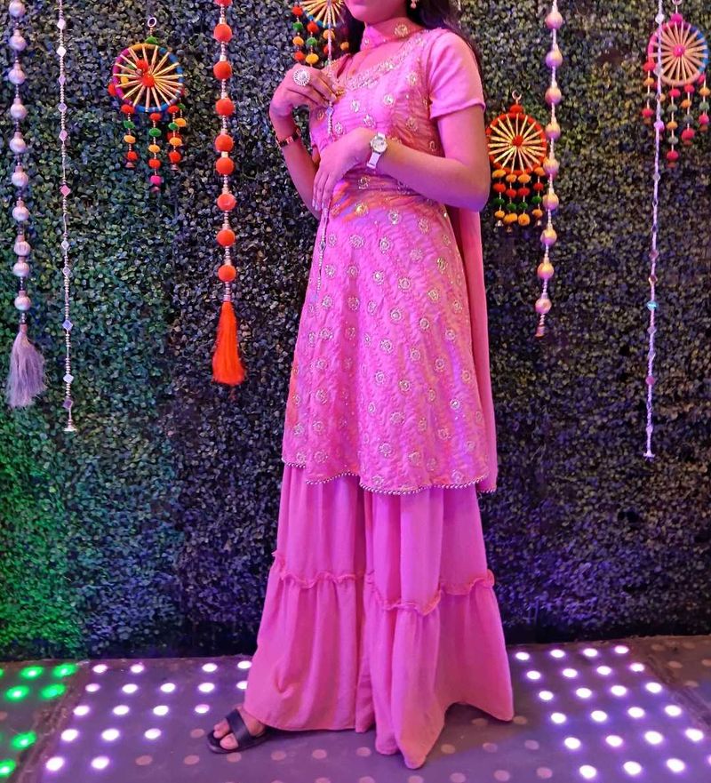 Pink Embroidered Kurta Sharara Set