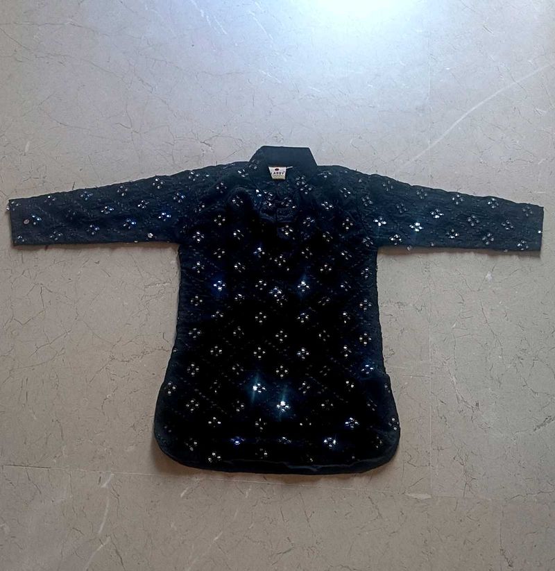Boys' Black Embellished Kurta