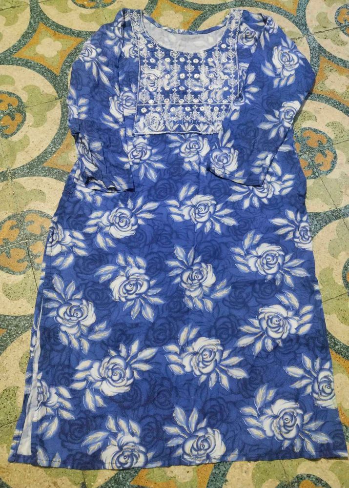 Blue Floral Print Kurta
