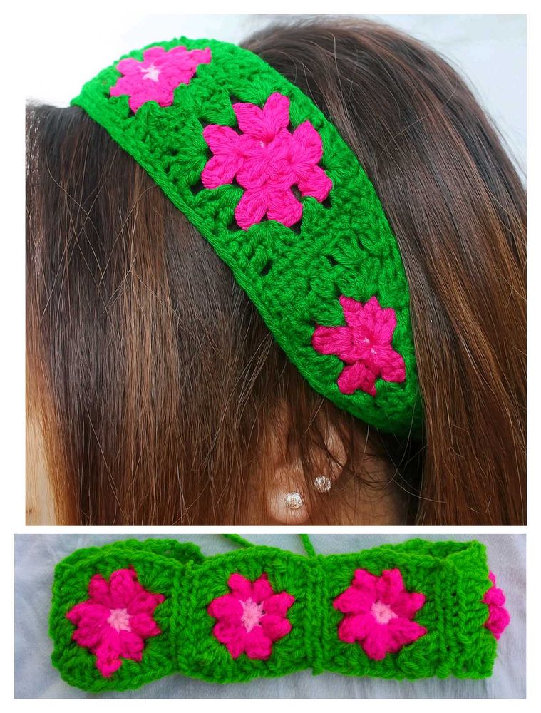 Floral crochet headband