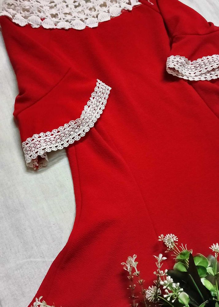 Red Dress with White Lace