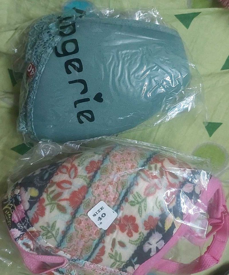 Unused Floral &amp; Solid Bra Set Padded Size 40