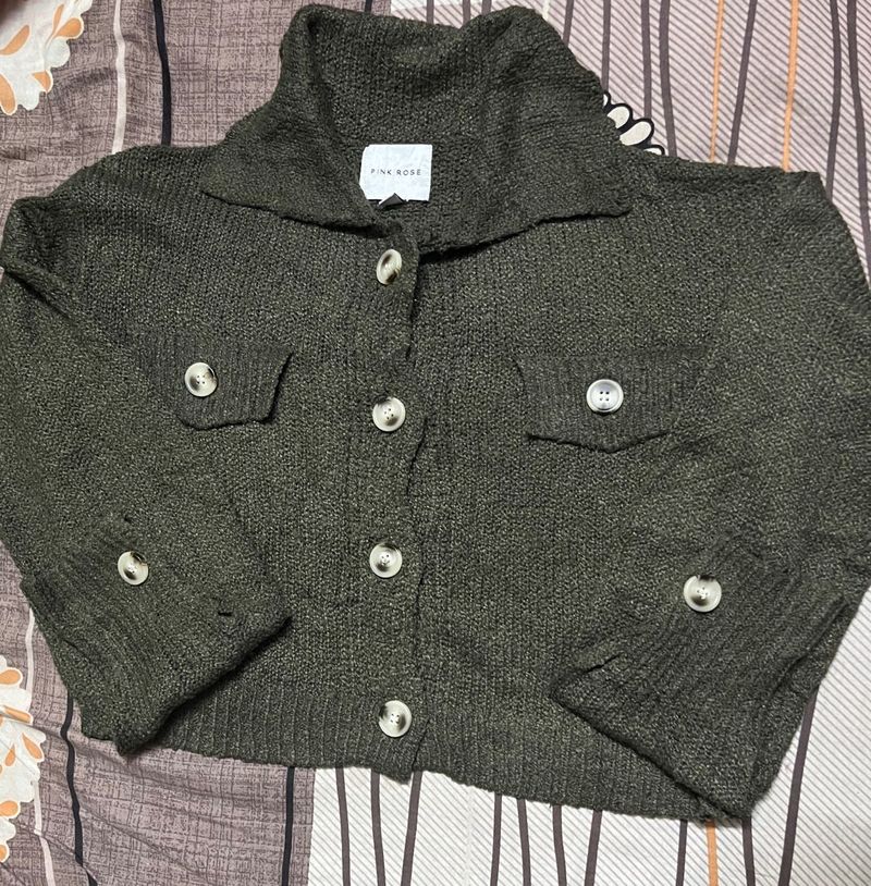 olive green woolen top