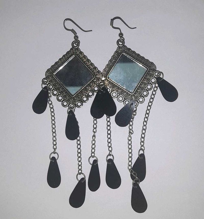 Oxidized Mirror Dangle Earrings