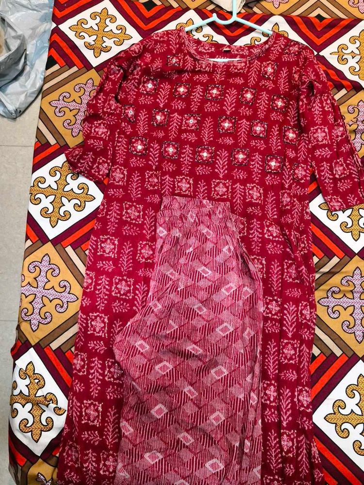 Red Printed Kurta Set