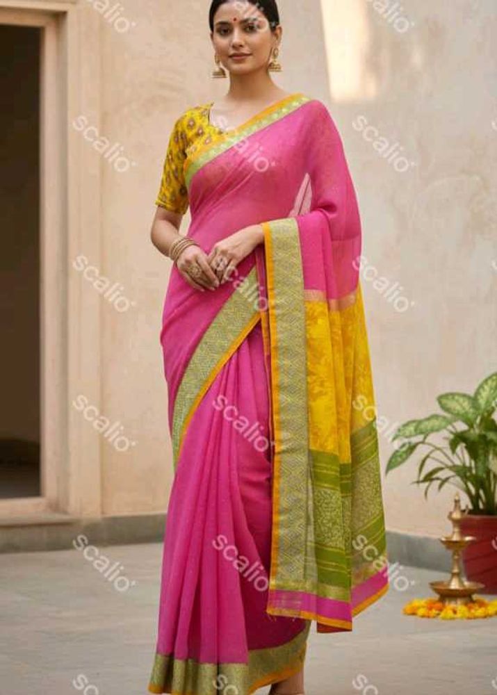 Elegant Pink &amp; Yellow Saree
