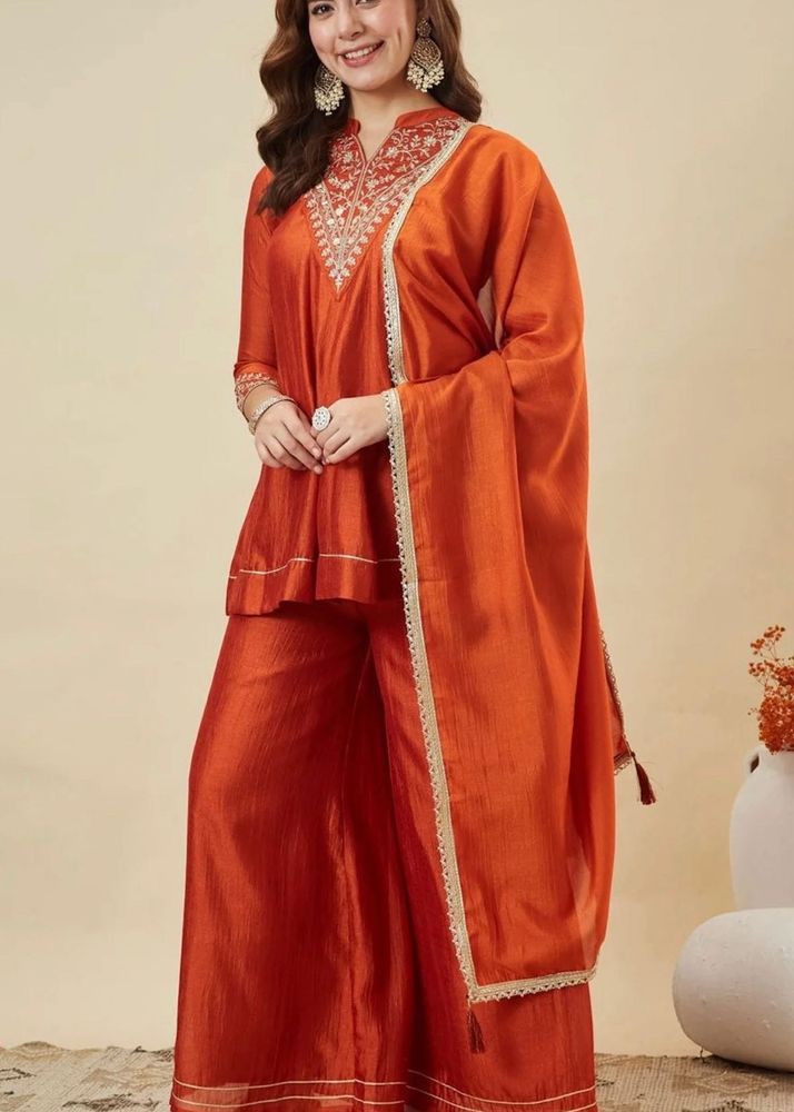 Elegant Orange Kurta Palazzo Set