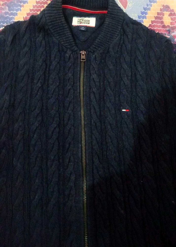 Tommy Hilfiger Navy Cable Knit Zip-Up Sweater