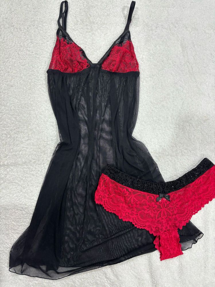 Red &amp; Black Babydoll Set