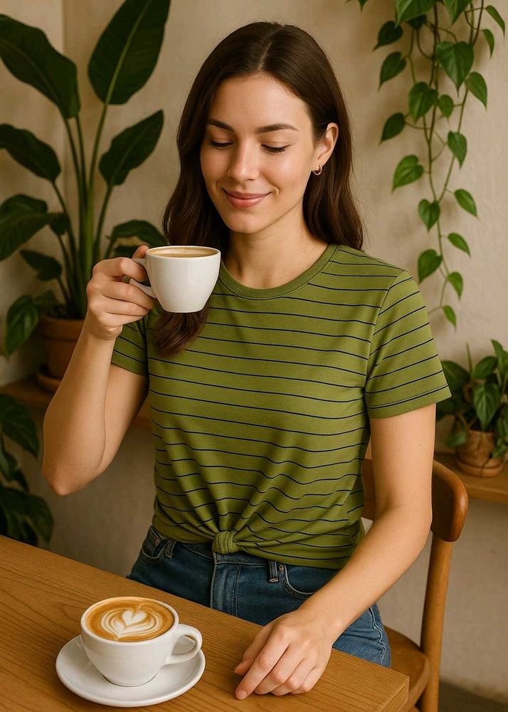 Olive Striped Knot-Front Tee